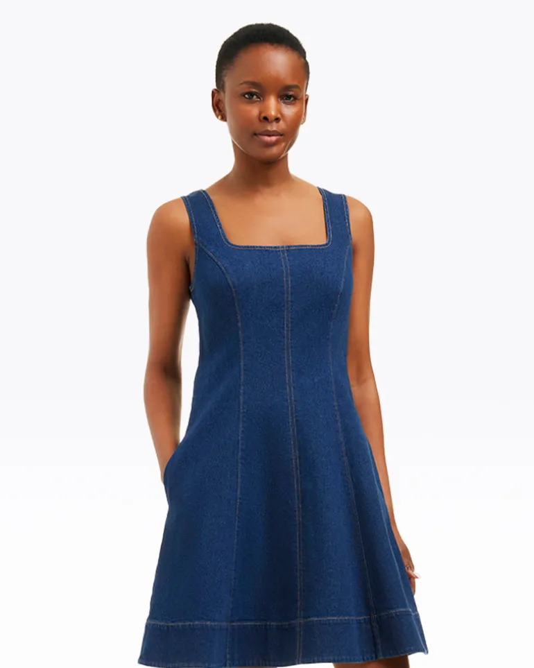 Millie Scoop Neck Mini Dress in Denim