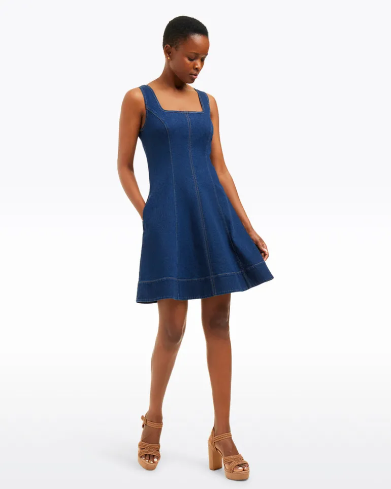 Millie Scoop Neck Mini Dress in Denim
