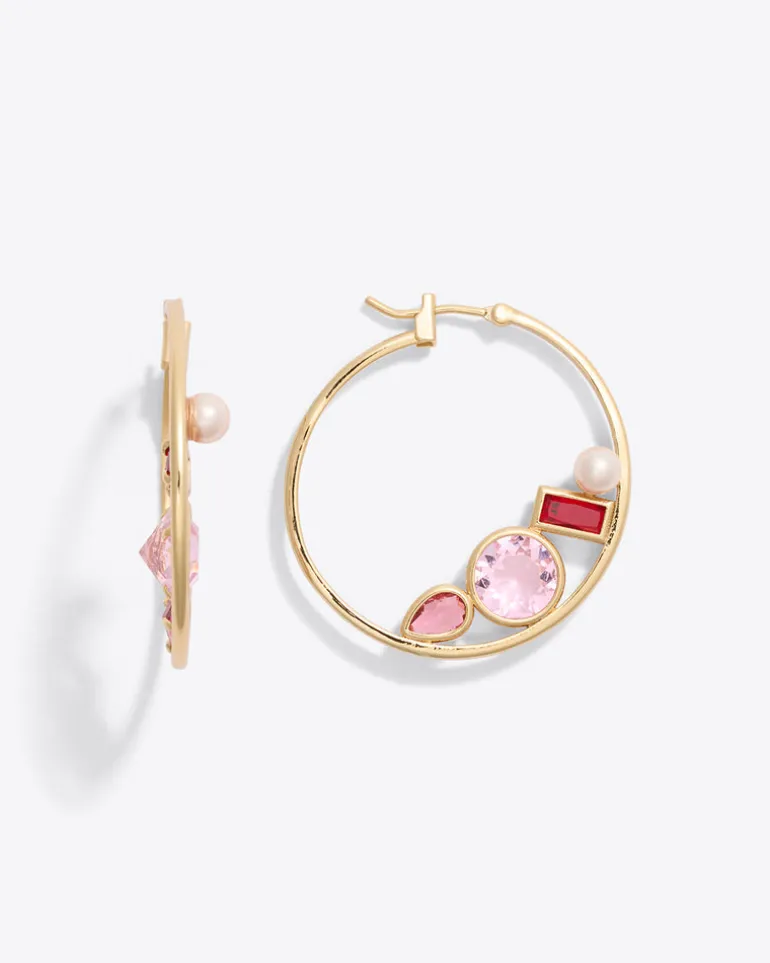 Multi Stone Hoop Earrings