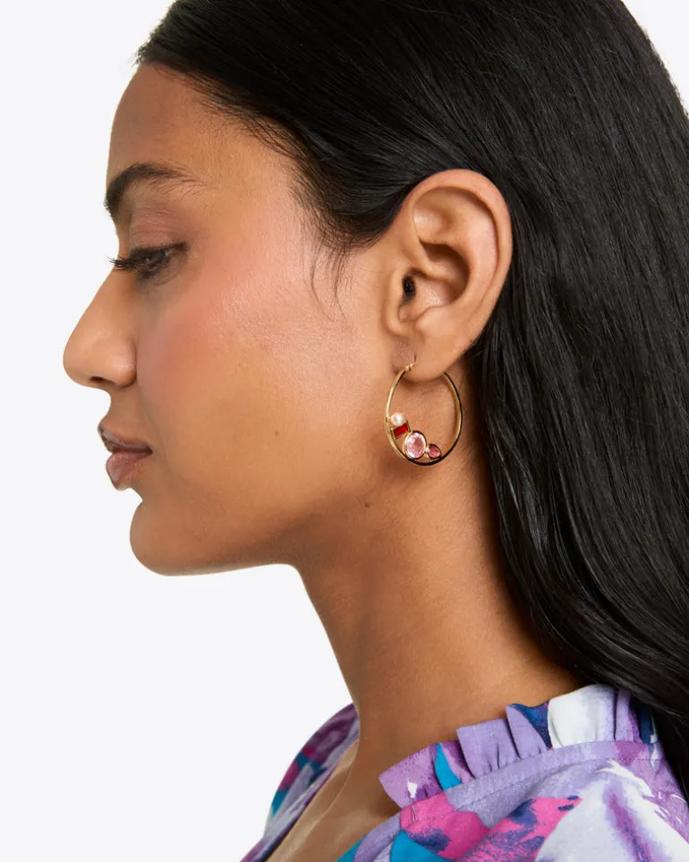 Multi Stone Hoop Earrings