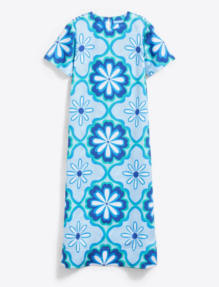 Norah Short Sleeve Midi Dress in Hammered Satin