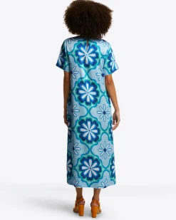 Norah Short Sleeve Midi Dress in Hammered Satin