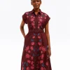 Presley Embroidered Midi Shirtdress in Raspberry Pink