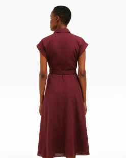 Presley Embroidered Midi Shirtdress in Raspberry Pink