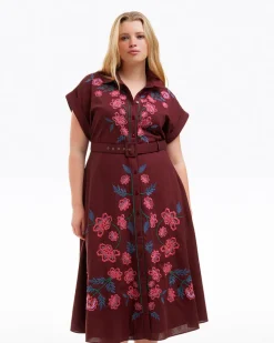 Presley Embroidered Midi Shirtdress in Raspberry Pink