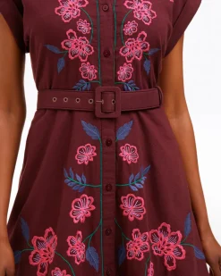 Presley Embroidered Midi Shirtdress in Raspberry Pink