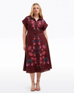 Presley Embroidered Midi Shirtdress in Raspberry Pink
