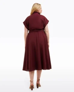 Presley Embroidered Midi Shirtdress in Raspberry Pink