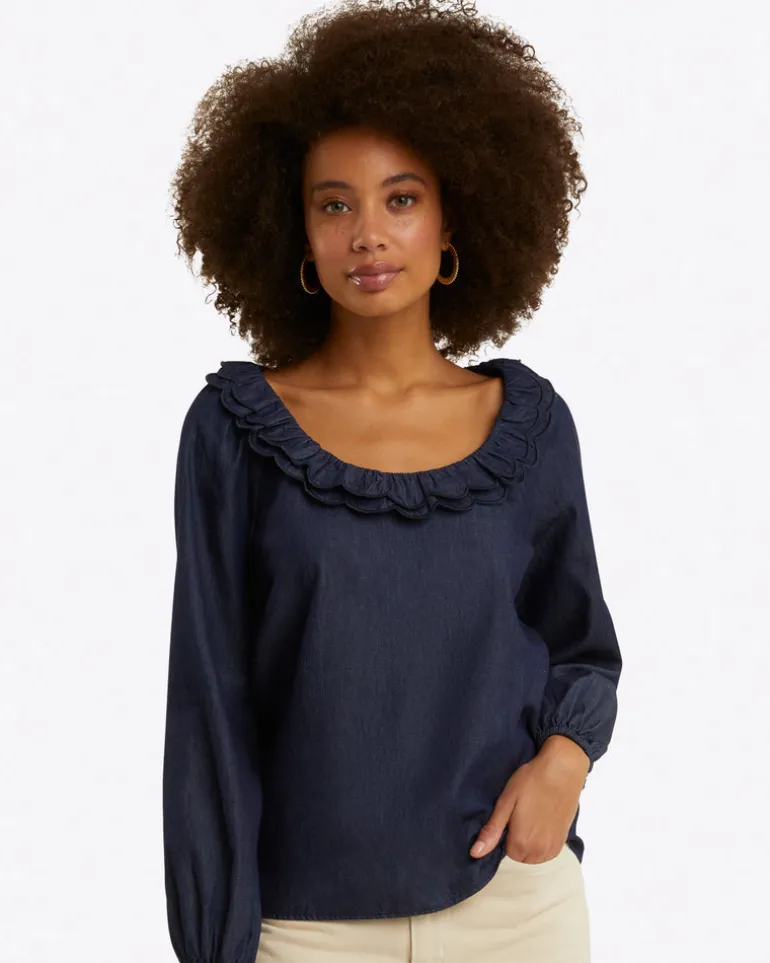 Reyna Long-Sleeve Top in Chambray