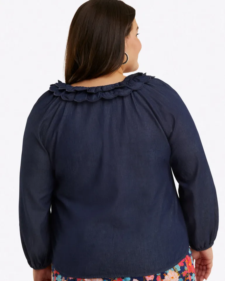Reyna Long-Sleeve Top in Chambray