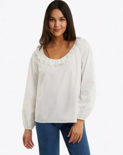 Reyna Long-Sleeve Top in Textured Shirting Stripe