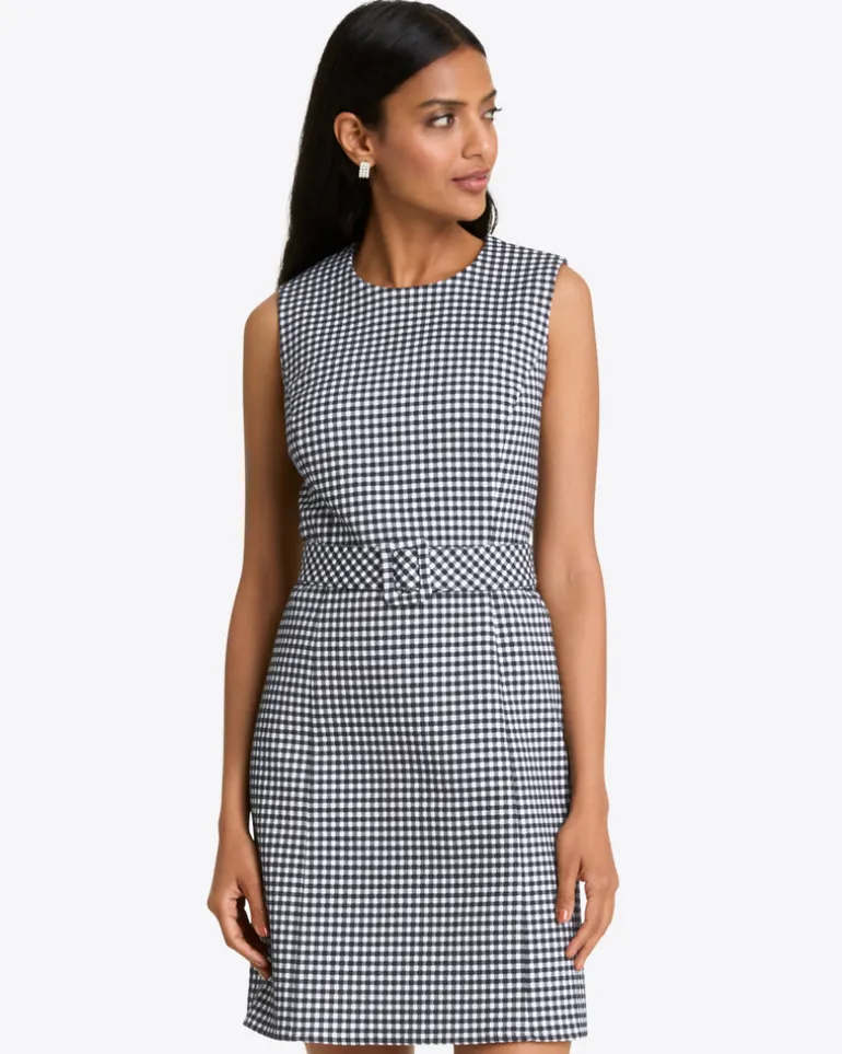 Sadie Belted Shift Dress in Textured Gingham