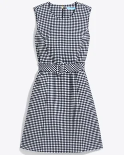 Sadie Belted Shift Dress in Textured Gingham