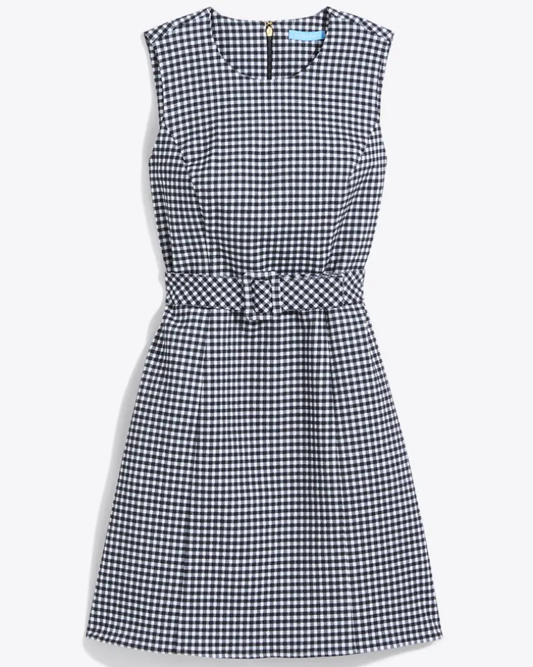 Sadie Belted Shift Dress in Textured Gingham