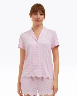 Scallop Sara Pajama Set in Pink Gingham