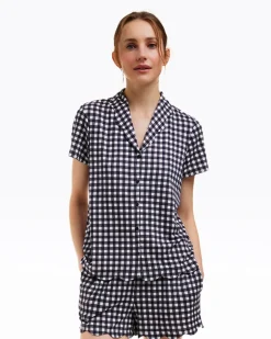 Scallop Sara Pajama Set in Navy Gingham