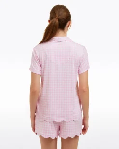 Scallop Sara Pajama Set in Pink Gingham