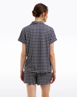 Scallop Sara Pajama Set in Navy Gingham