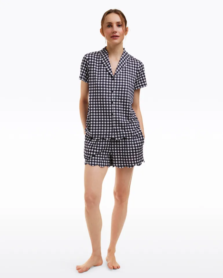 Scallop Sara Pajama Set in Navy Gingham