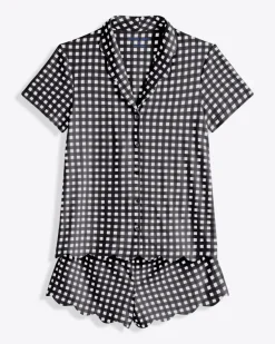 Scallop Sara Pajama Set in Navy Gingham