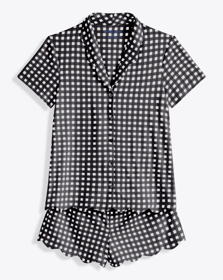 Scallop Sara Pajama Set in Navy Gingham