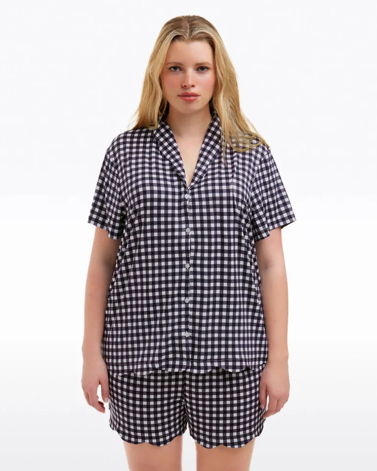 Scallop Sara Pajama Set in Navy Gingham