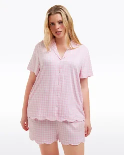 Scallop Sara Pajama Set in Pink Gingham