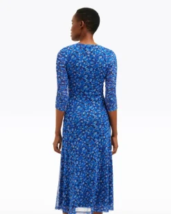 Selena V-Neck Midi Dress in Blue Scattered Ditsy