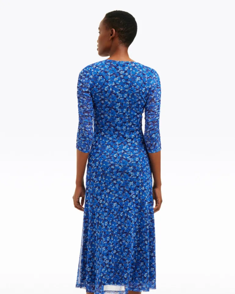 Selena V-Neck Midi Dress in Blue Scattered Ditsy