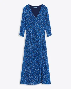 Selena V-Neck Midi Dress in Blue Scattered Ditsy