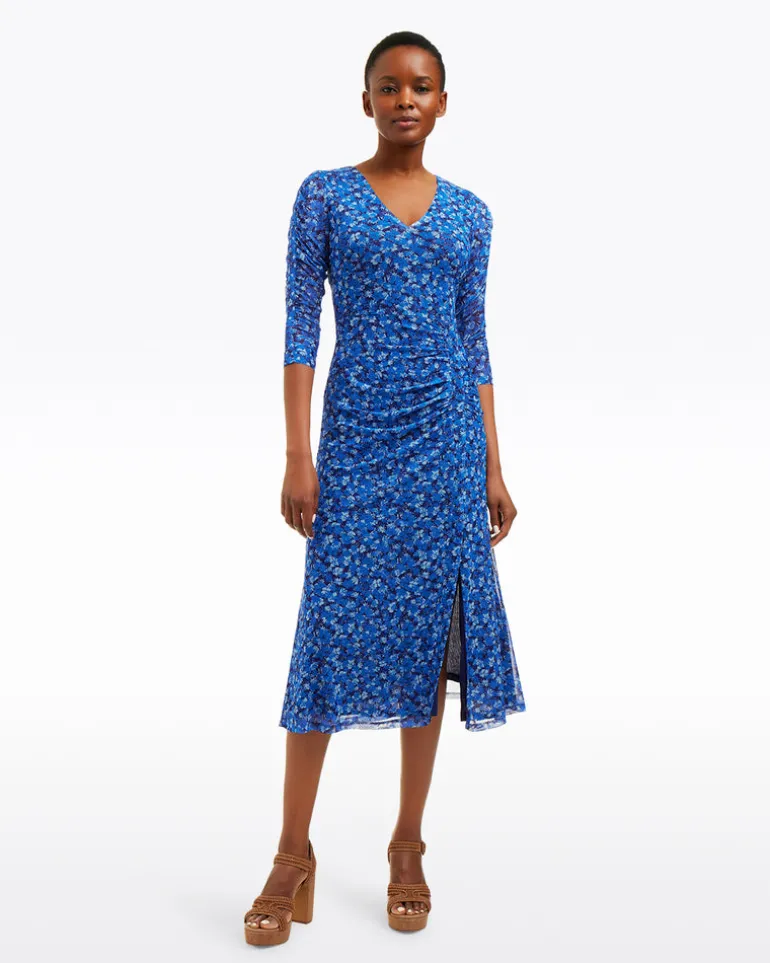 Selena V-Neck Midi Dress in Blue Scattered Ditsy