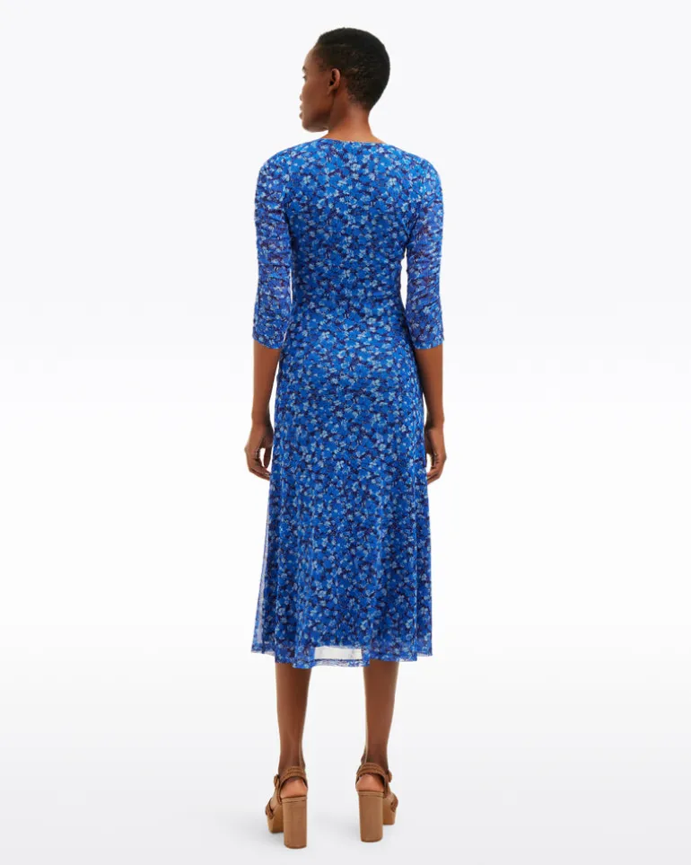 Selena V-Neck Midi Dress in Blue Scattered Ditsy