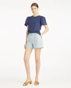 Short Sleeve Easy Knit Top in Navy