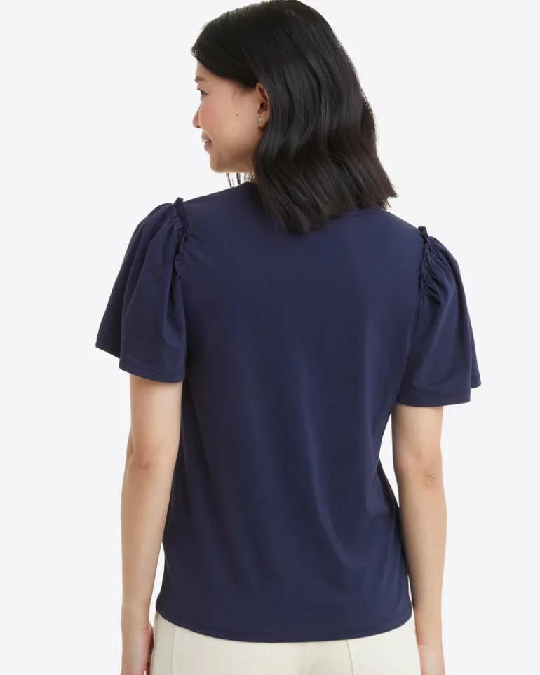 Short Sleeve Easy Knit Top in Navy