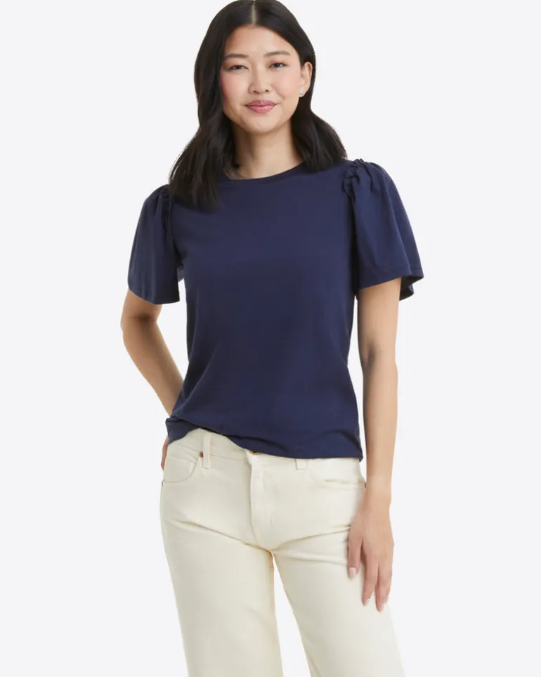 Short Sleeve Easy Knit Top in Navy