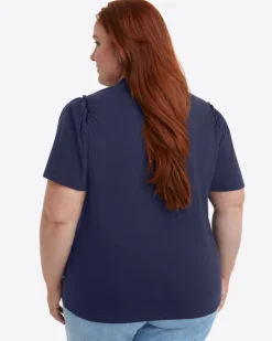 Short Sleeve Easy Knit Top in Navy