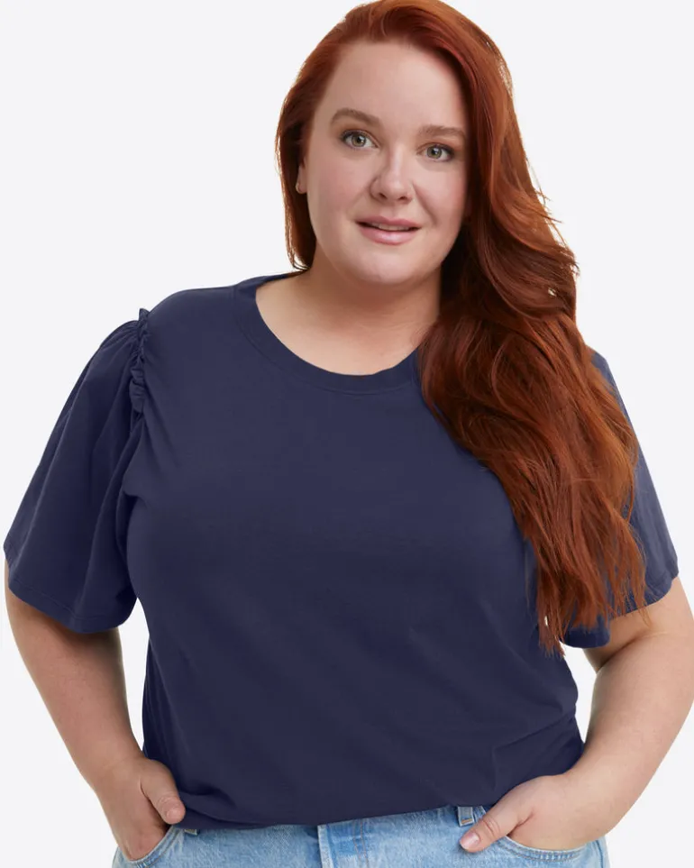 Short Sleeve Easy Knit Top in Navy