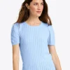 Short Sleeve Sweater in Blue Pointelle