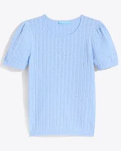 Short Sleeve Sweater in Blue Pointelle