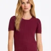 Short Sleeve Sweater in Red Pointelle