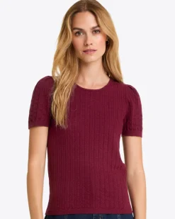 Short Sleeve Sweater in Red Pointelle