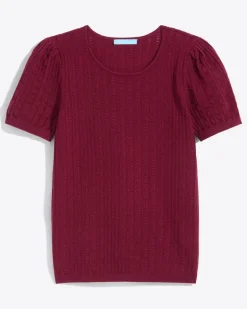 Short Sleeve Sweater in Red Pointelle