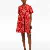Simone Embroidered Mini Dress in Red Floral Embroidery