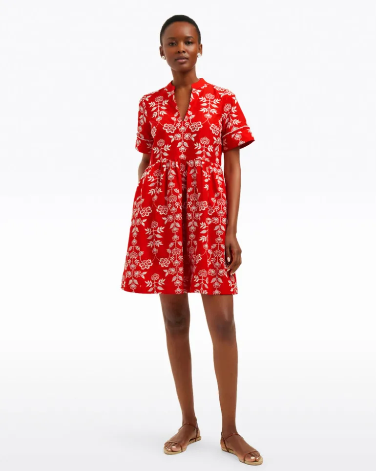 Simone Embroidered Mini Dress in Red Floral Embroidery