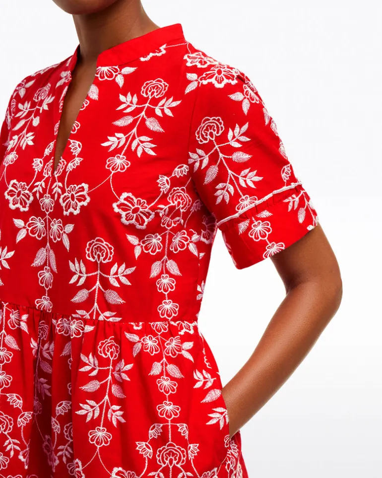 Simone Embroidered Mini Dress in Red Floral Embroidery