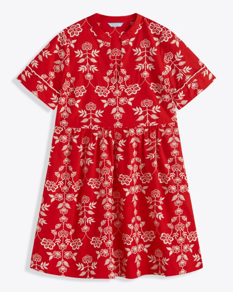 Simone Embroidered Mini Dress in Red Floral Embroidery