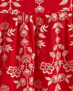 Simone Embroidered Mini Dress in Red Floral Embroidery