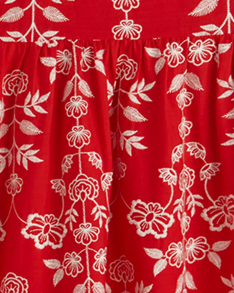 Simone Embroidered Mini Dress in Red Floral Embroidery