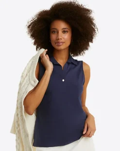 Sleeveless Sport Polo in Navy