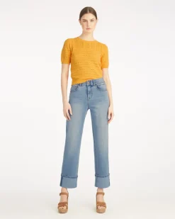 Straight Leg Cuffed Denim